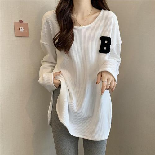 Women's Loose Fit Long Sleeve T-Shirt for Spring and Autumn/Winter 2025, Stylish and Versatile Embroidered Large Size Base Layer Top