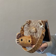 适用小米mixflip2手机壳折叠屏新款荣耀vflip2秋冬棕色皮质豹纹KT猫外壳华为purax小众创意全包防摔ins保护套