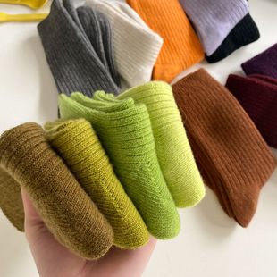 Autumn and Winter New Stacked Socks Women's Japanese Style Drawstrip Solid Color Wool Socks Vintage Warm Mid-tube Socks Women's Thickened Socks