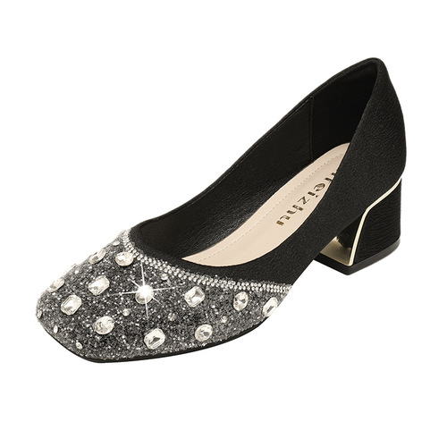 French evening shoes high heels with thick and medium soles women's 2024 new spring and autumn large size women's shoes 41-43