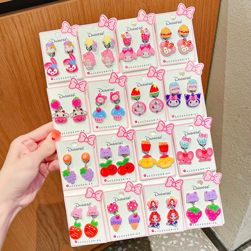 Children's cartoon cute earrings for princess, ear clips, accessory