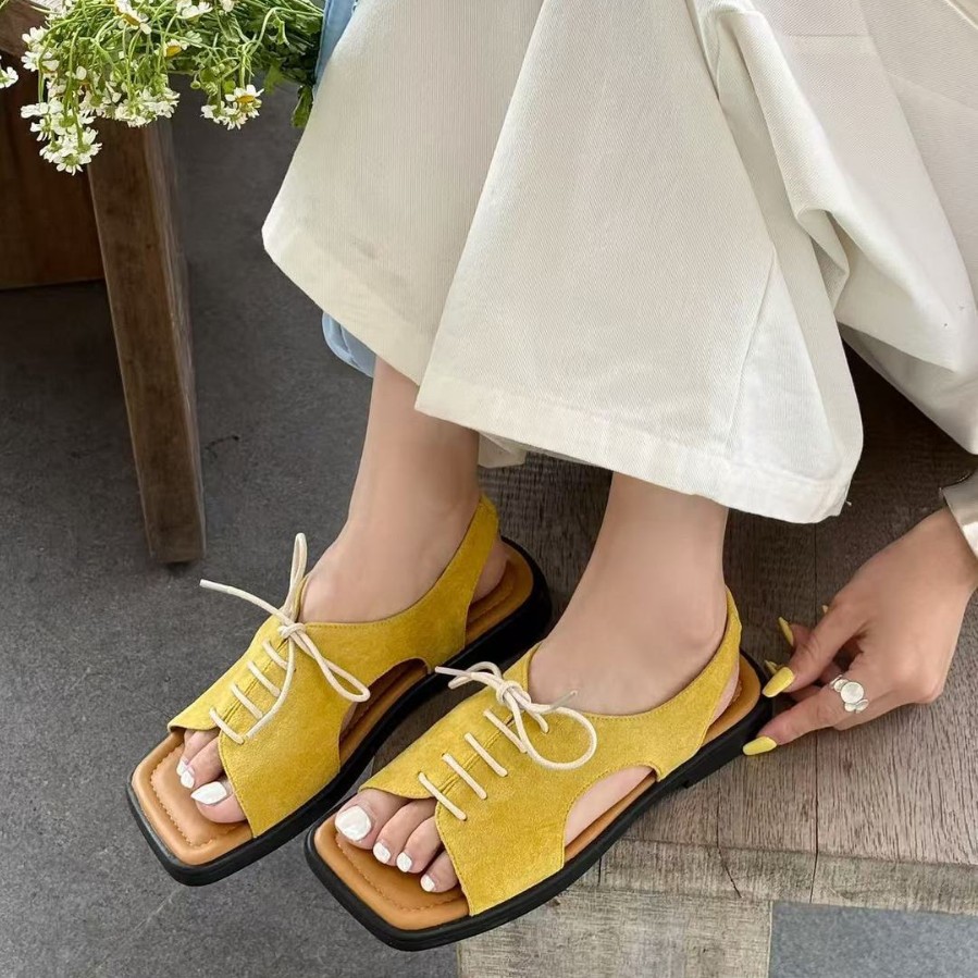 Summer comfortable universal sandals open toe with shoelaces