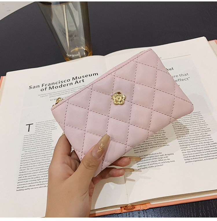 2023 kleine Brieftasche für Damen, kurzer Abschnitt, dünn, neuer Führerschein, Schlüsseltasche, Kartenhalter, Kamelie-Diamant-Reißverschluss, Münztasche_voghion.com