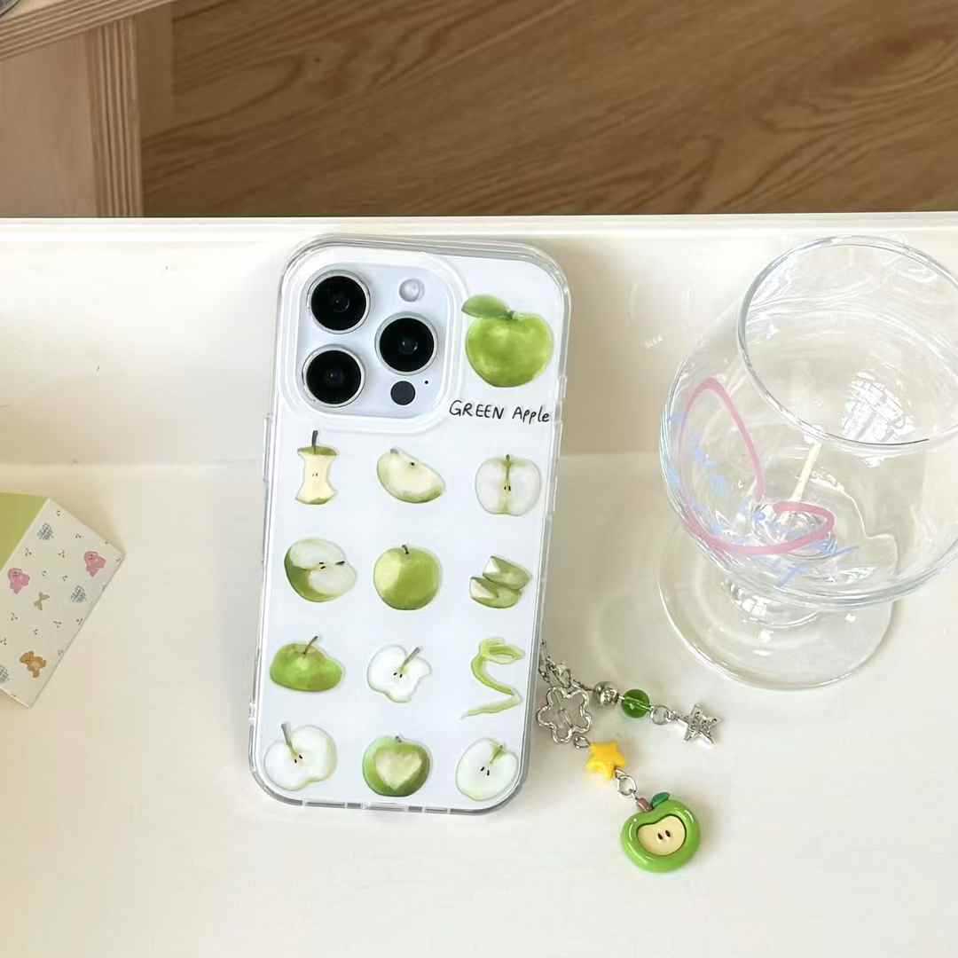 Verano fresco y diverso verde manzana apta iphone16ProMax colgante 14 Apple 15 funda para teléfono móvil 13 mujer 16
