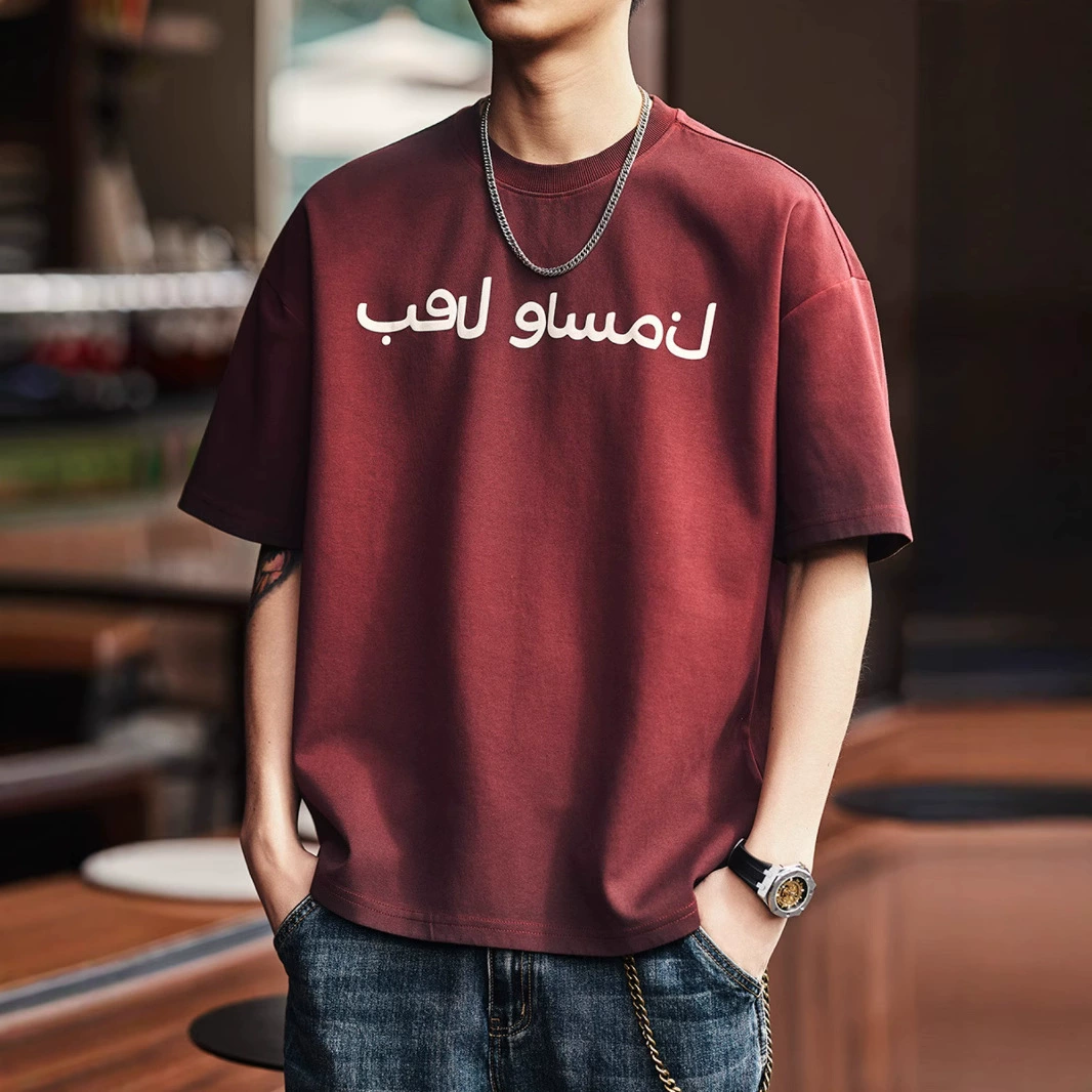Summer red short sleeve T-shirt for leisure, American style, oversize