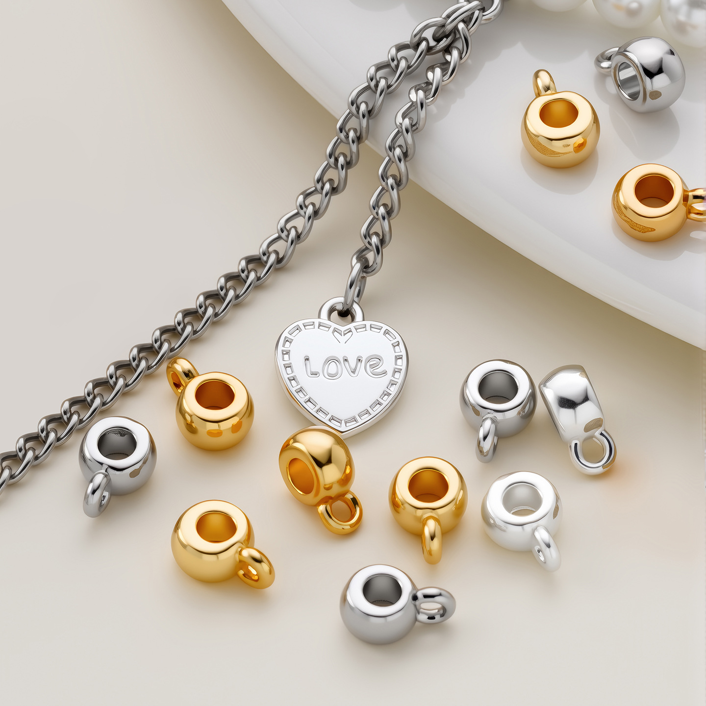 14K Gold-Plated Color-Preserving Real Gold Three-Way Round Spacer Bead Pendant Clasp Bracelet Necklace DIY Pendant Accessories Spacer Bead 3