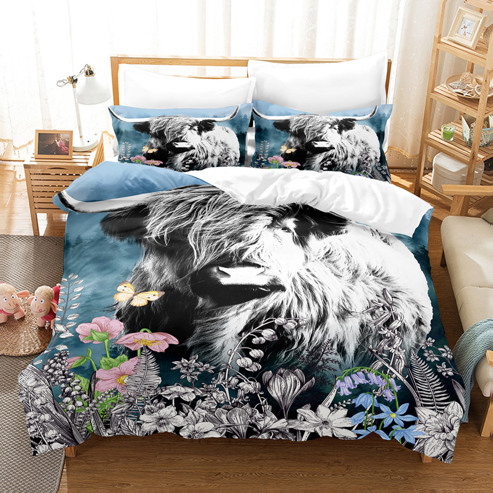 Serie de ganado 3D Impresión digital transfronteriza cubierta de edredón de comercio exterior conjunto de tres piezas conjunto de ropa de cama de cuatro piezas