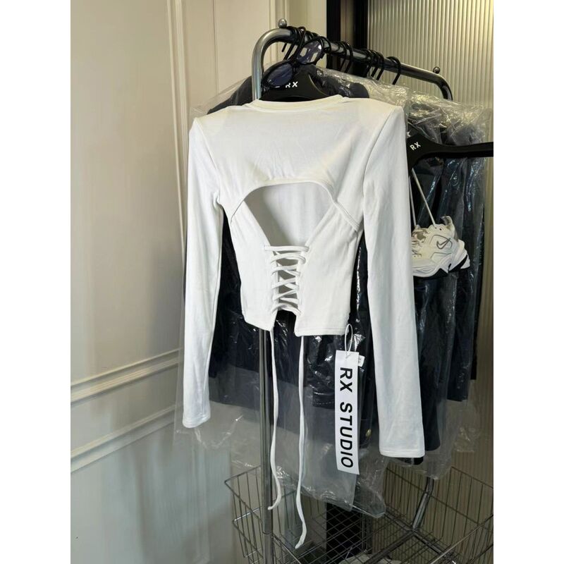 Hot Girl Slim-Fit Short Bottoming Shirt for Women with Backless Straps and Long Sleeves, 2026 Autumn New Korean Style Hot Girl Slim-Fit Short Bottoming Shirt for Women with Backless Straps and Long Sleeves, 2026 Autumn New Korean Style