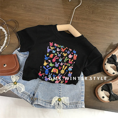 女童夏裝新款t恤寶寶薄款半袖女孩夏季短袖上衣女孩牛仔短褲外貿