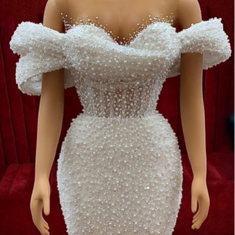 Independent Station New Style off-shoulder Tube-length Evening Dress European and American Ball Slim-fit Fishtail Dress Nail Bead Shoulder Dress for Women