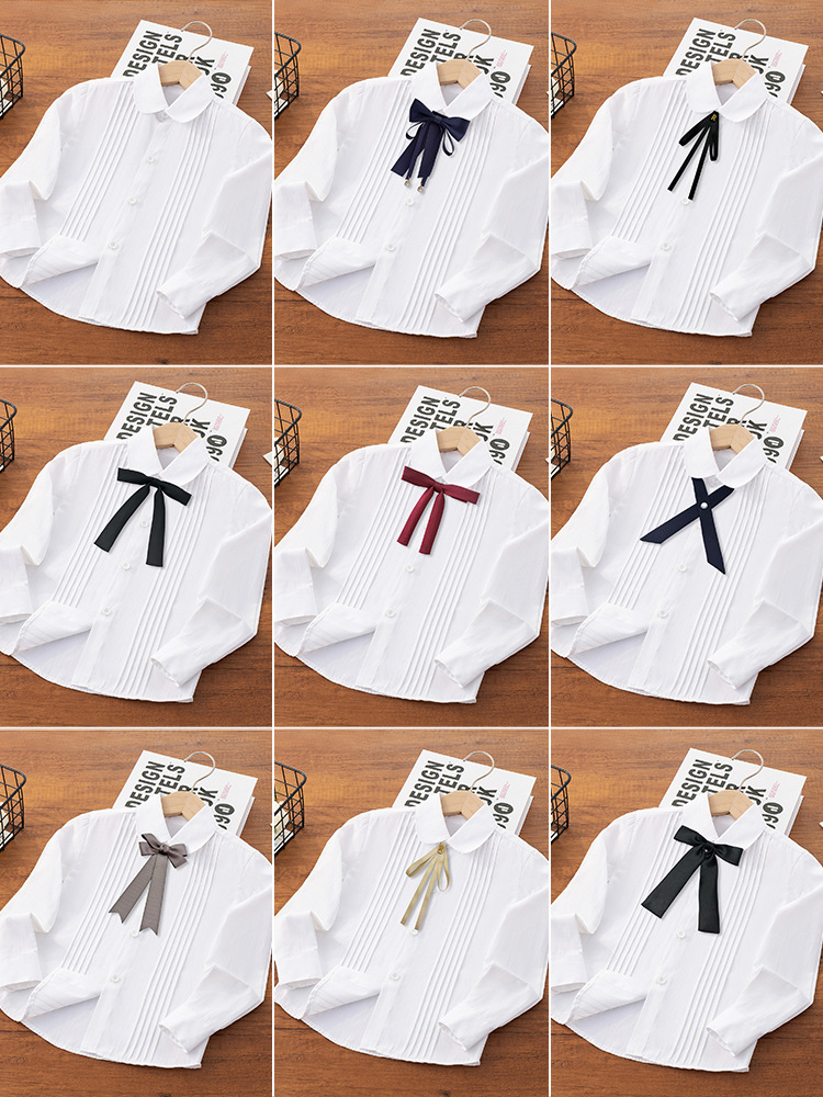 Camisa blanca para niños Camisa de manga larga de primavera y otoño para niñas Escuela primaria Cuello redondo Camisa blanca para el campus