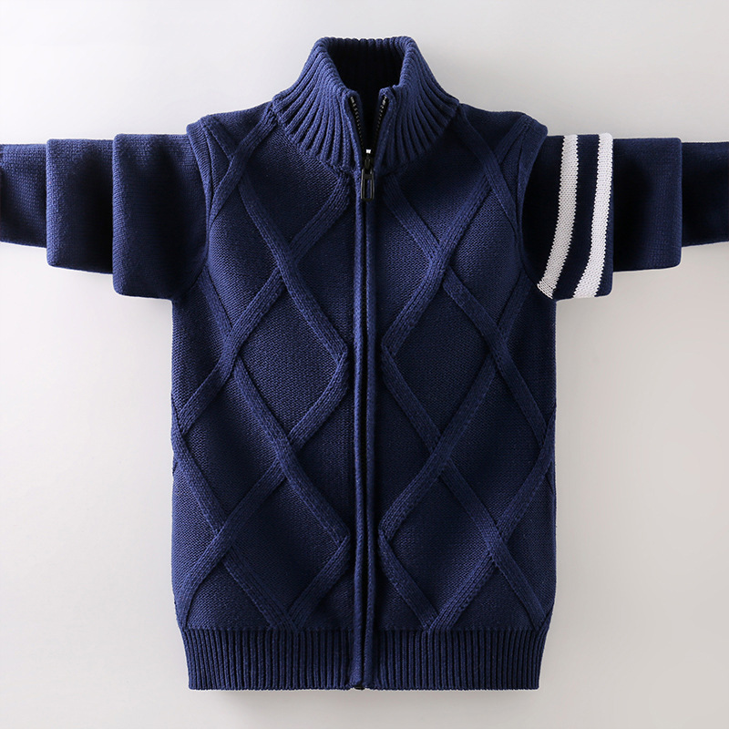 Boys' Cardigan Sweater Jacket Spring and Autumn Style Big Kids Spring Outfit Boys' Stylish Children's Knitwear with Fleece Thickened for Autumn and Winter