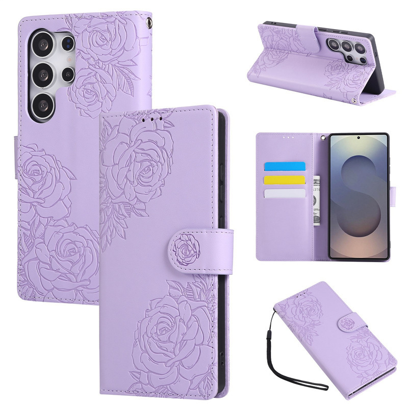 Suitable for S25 Edge Rose Flower Mobile Phone Leather Case Card Leather Case S24/25 Embossed Three-Card Protective Case A17 Suitable for S25 Edge Rose Flower Mobile Phone Leather Case Card Leather Case S24/25 Embossed Three-Card Protective Case A17