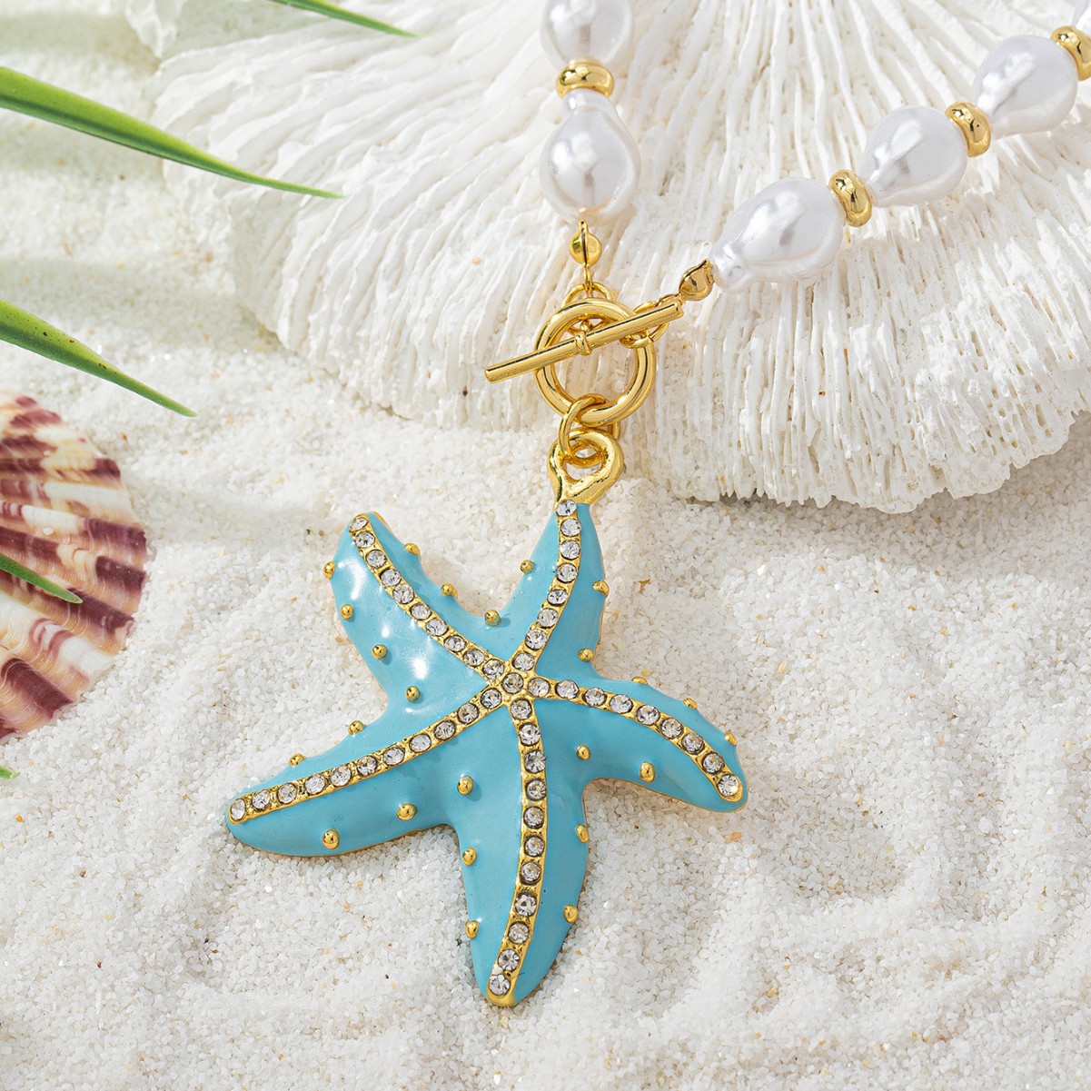 Starfish Marine Style Imitation Pearl Zinc Alloy Pendant Necklace Wholesale display picture 4