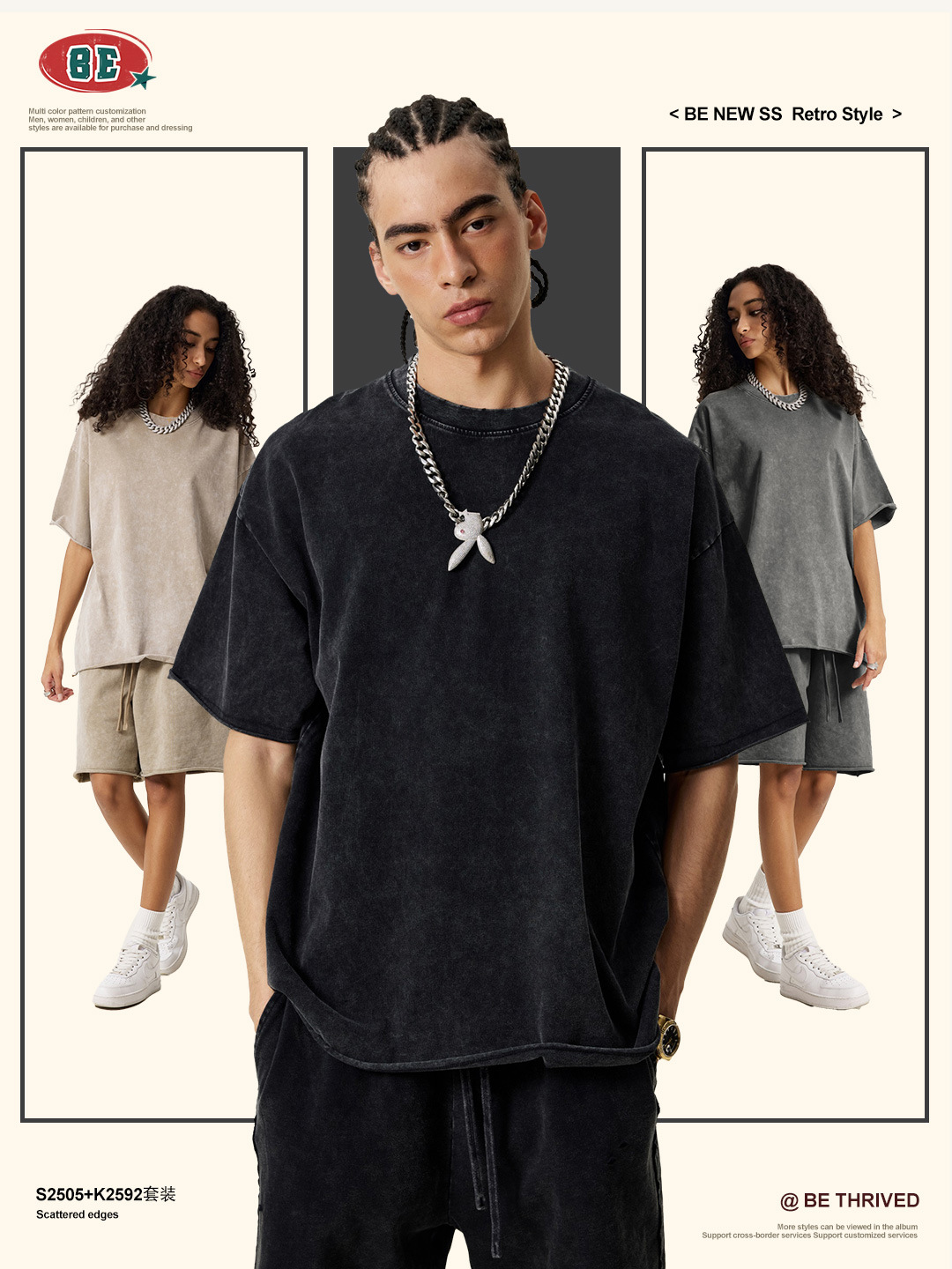 Be Hombres| 2025 verano americano retro transfronterizo flocos de nieve doblados pantalones cortos de mangas cortas de dos piezas con camisetas pesadas para hombres