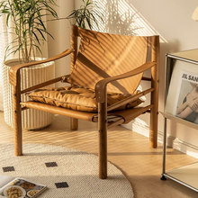 北欧复古沙发椅家用客厅单人休闲椅丹麦实木马鞍皮游猎椅设计师款