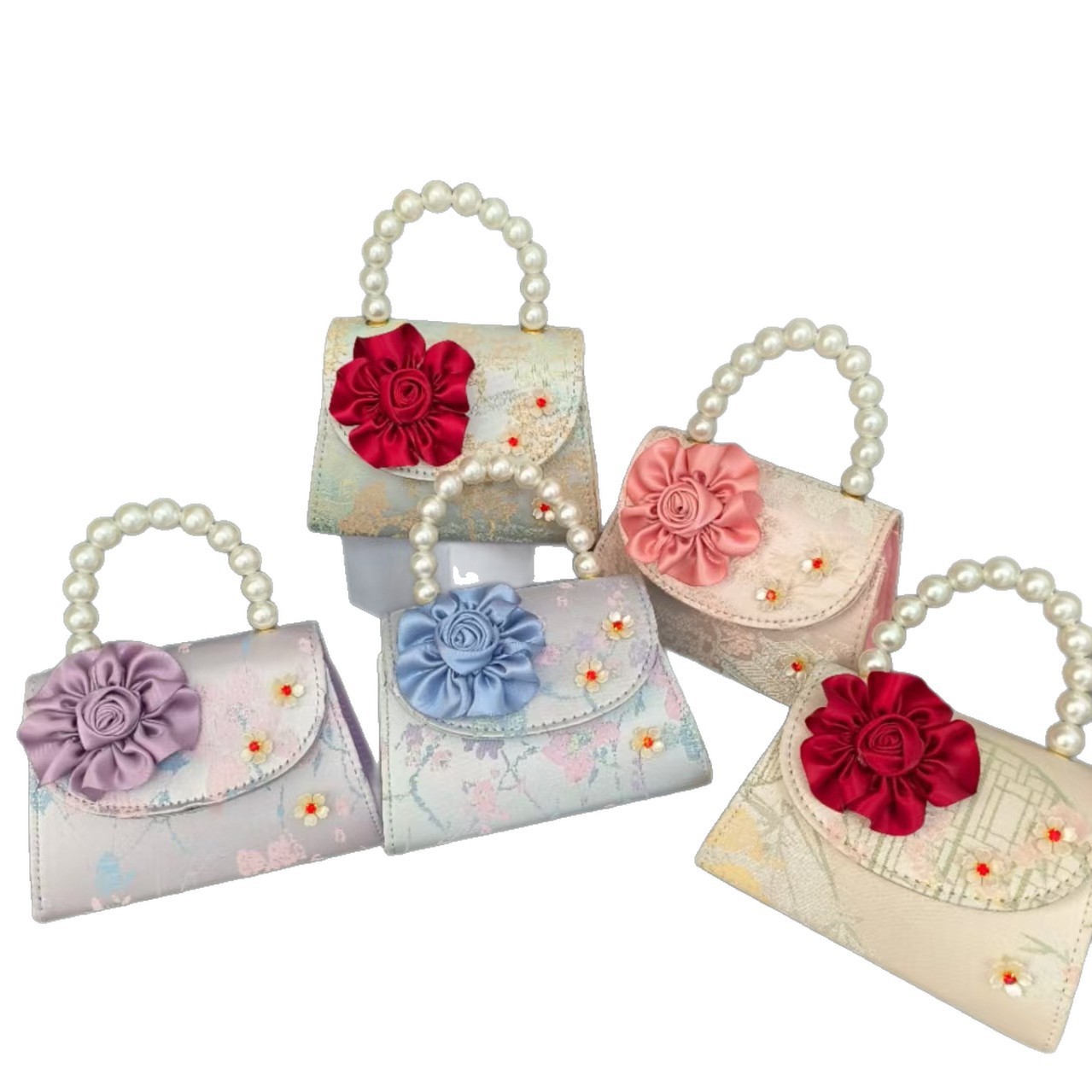 Bolsa portátil de la princesa de perlas estilo nacional arco de hombro bolso de cadena bolso pequeño bolso de cambio de Año Nuevo