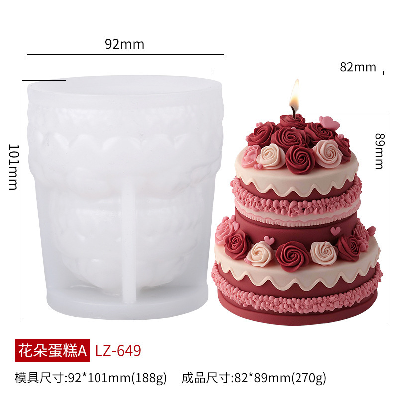 文信 玫瑰花蛋糕香薰蜡烛硅胶模具 DIY扩香石摆件手工皂磨具现货|undefined