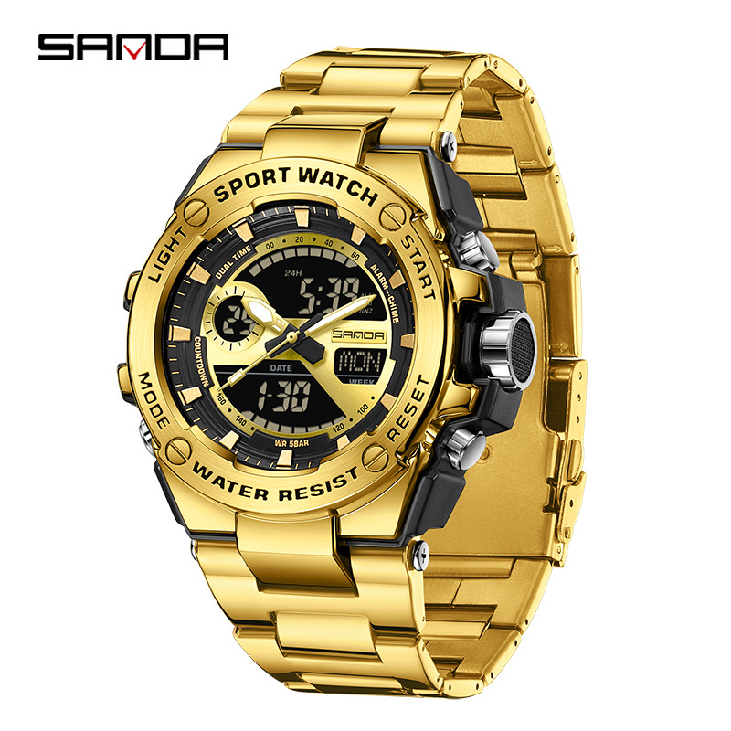 SANDA Europa y América tendencia ocio negocio reloj hombre reloj multifuncional reloj de alarma cronómetro nocturna reloj electrónico LED