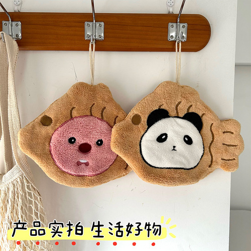 Cartoon cute puppy hand towel kitchen hanging rag coral velvet super absorbent panda embroidered hand towel