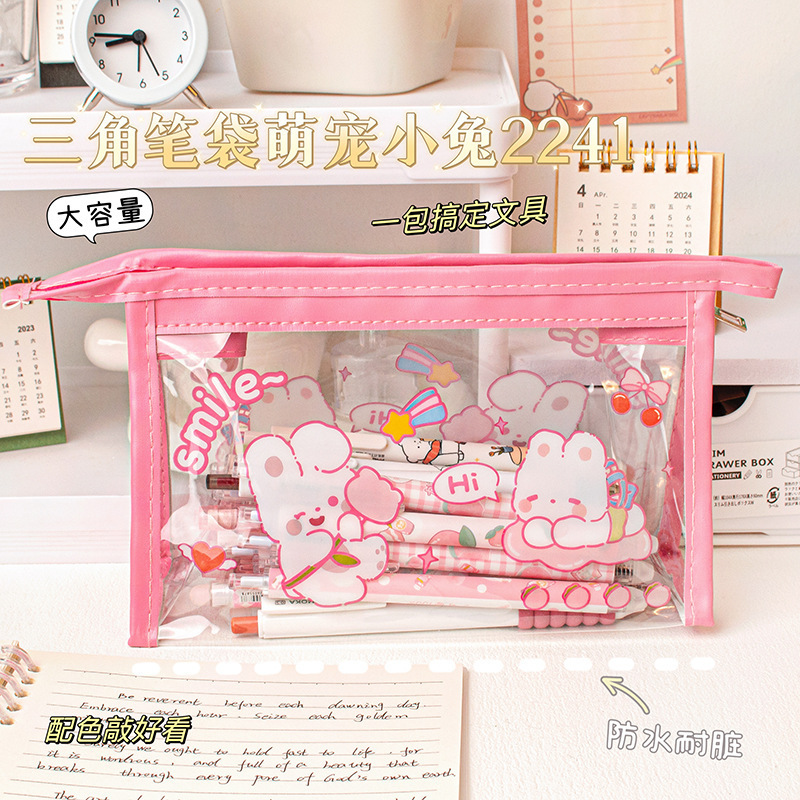 Transparent triangular cute high quality capacious school pencil case 3
