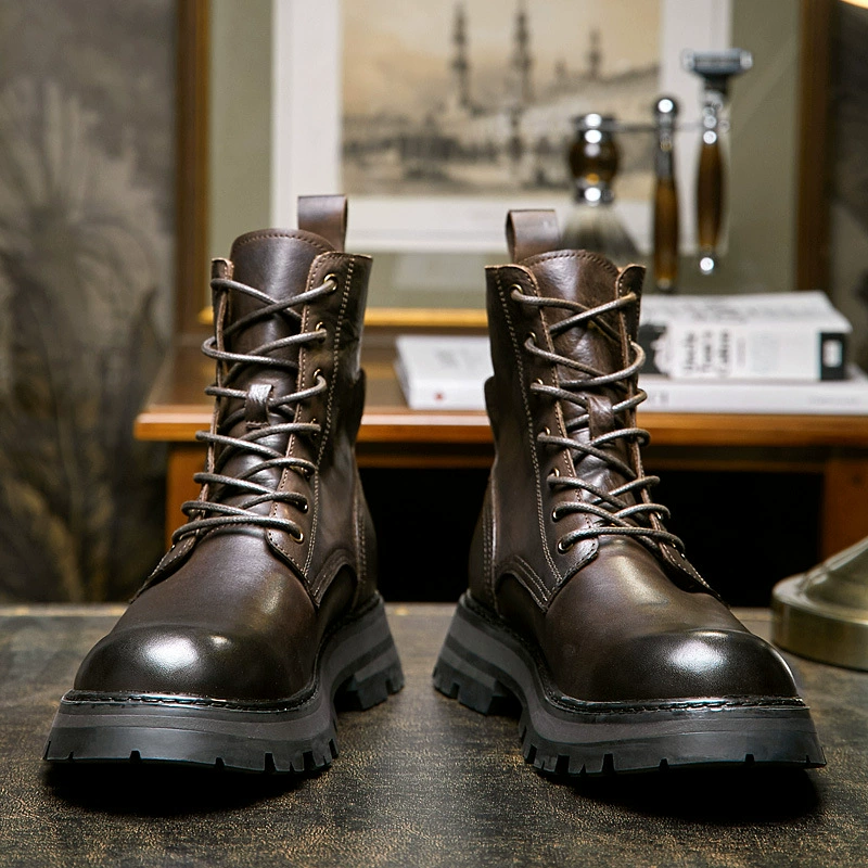 Новые британские БОТИНКИ в стиле ретро на флисовой подкладке, мужские кожаные ботинки с высоким берцем, мужские Ботинки Martin, рабочие ботинки среднего размера, модные мотоциклетные ботинки