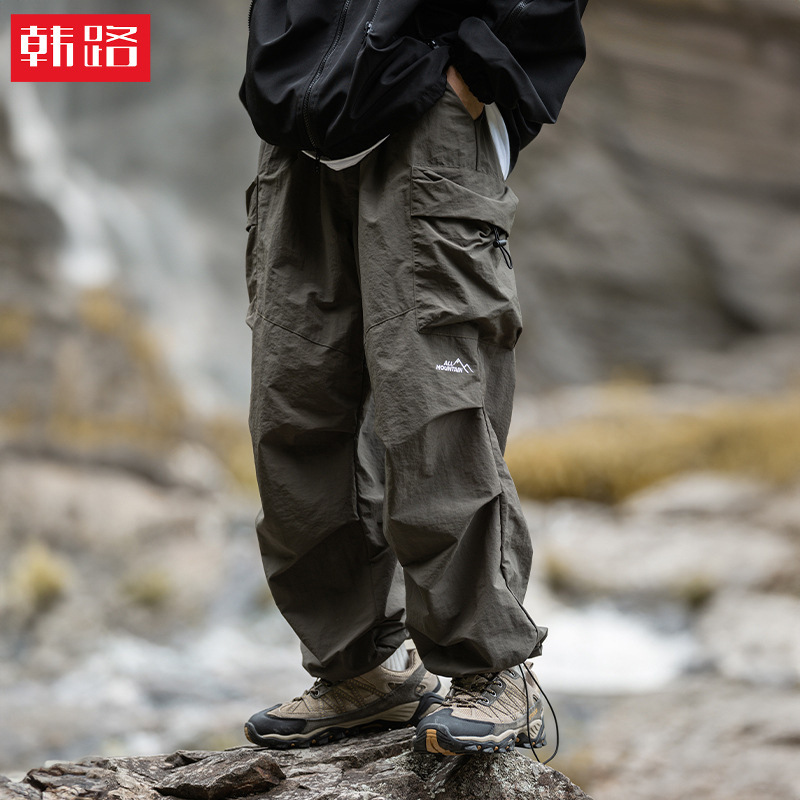 Double-Pleated Large-Pocket Parachute Pants, New Spring Style, Japanese-Style Loose Outdoor Functional Water-Repellent Casual Cargo Pants