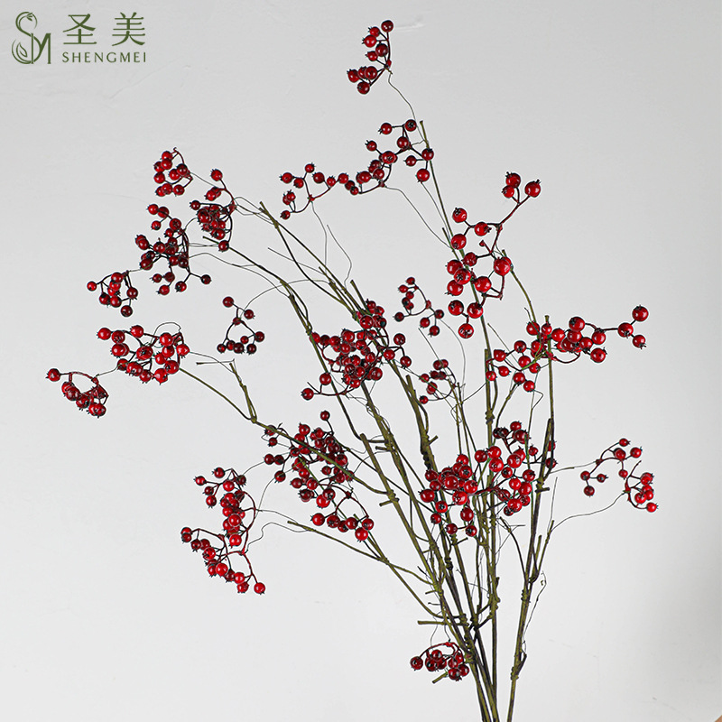 仿真果子7叉大果粒山归来浆果藤条浆果缠绕枝条花艺中式花材装饰