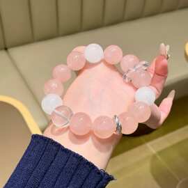 天然粉晶手串 简约款白水晶单圈手链小红书抖音直播批发 水晶手串