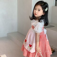 跨境女童洋氣公主裙禮服夏季新款兒童時尚甜美可愛裙子圍兜兩件套