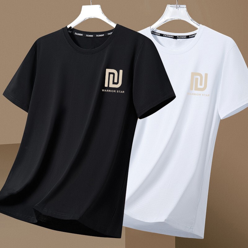 2025 新しいアイスシルクメンズ Tシャツ夏の新しいメンズ速乾性半袖ルーズ吸汗性カジュアルクールスポーツウェア|undefined
