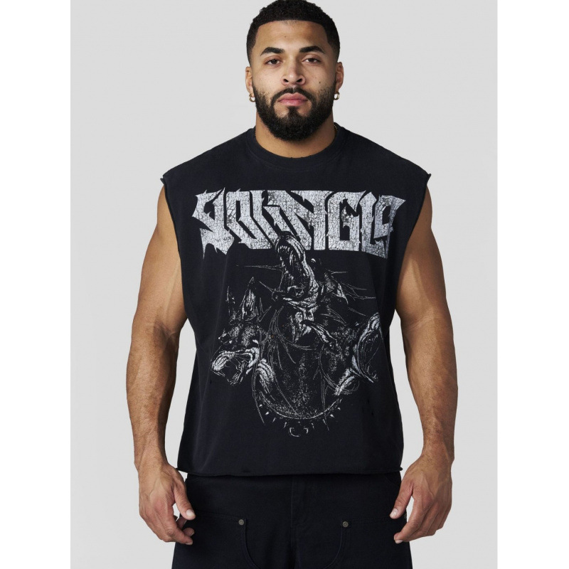 YOUNGLA New American Style Men's Vest Muscle Sports Fitness Cotton Printed Casual Trendy Sleeveless T-Shirt
