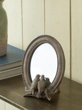 出口美国仿实木做旧复古质感树脂台镜小鸟梳妆镜化妆镜