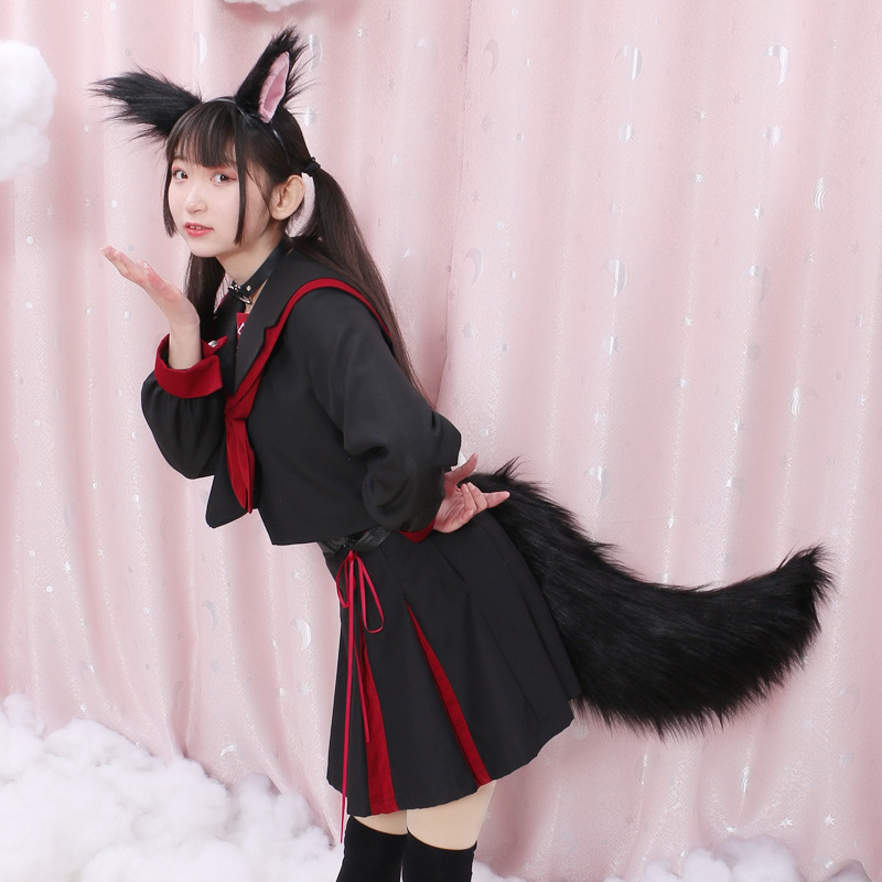 De una sola pieza hecha a mano de felpa de oreja de zorro de oreja de lobo horquilla de cola de zorro de cola de lobo joyería bestia accesorios tocado de cola de oreja traje