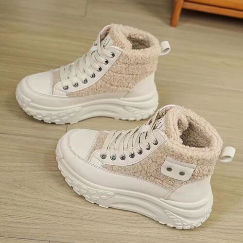 High-top Fleece Lined Thick Warm Cotton Shoes for Spring and Autumn/Winter, Thick Sole Height Increasing Sports Dad Shoes for Women