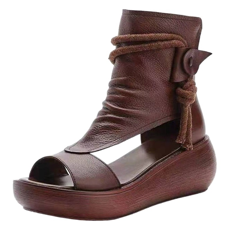 2024 nuevo alto-top de aumento de la altura sandalias de cuña zapatos romanos verano de las mujeres de moda casual de cuero suave plataforma peep toe sandalias