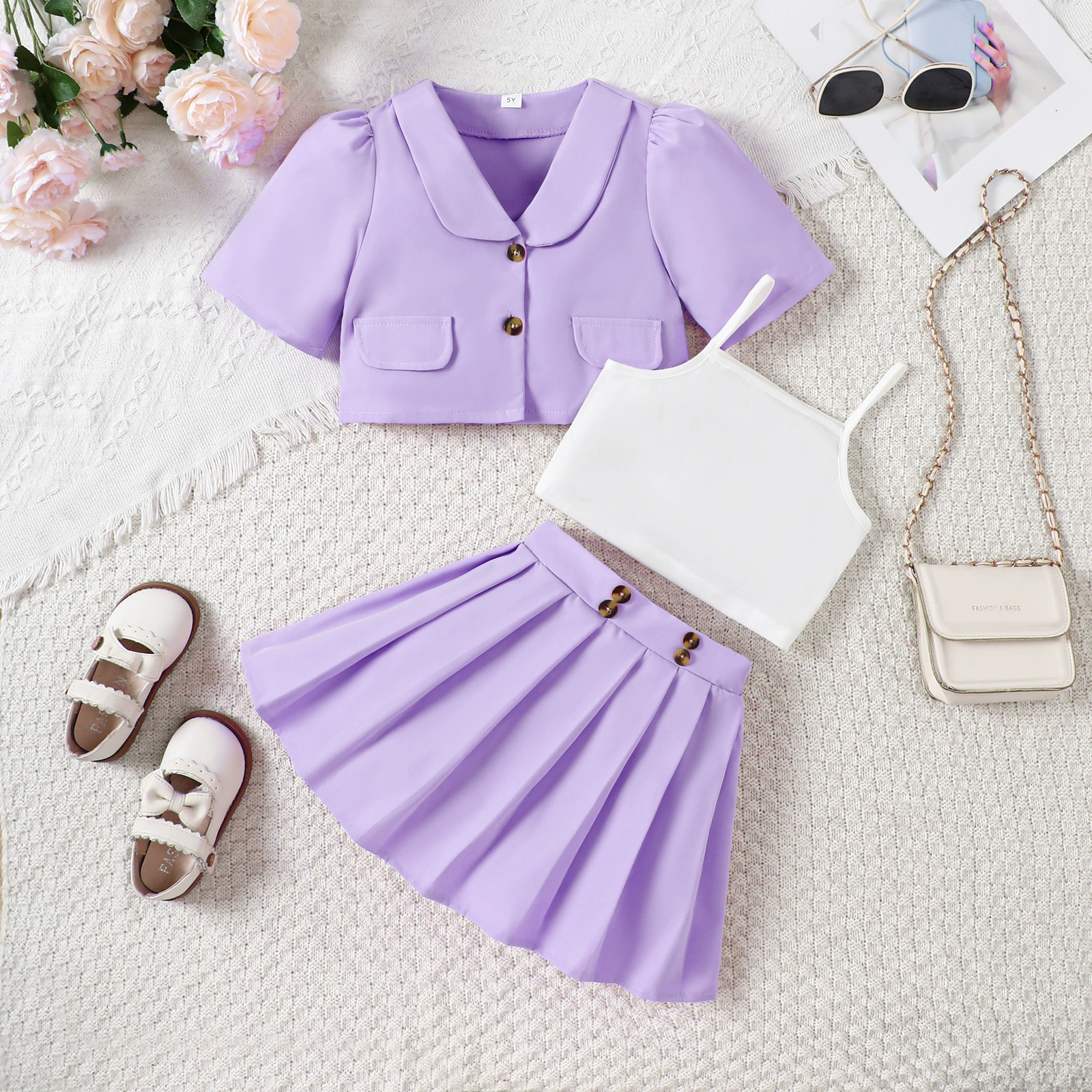 宝薪 Trend set, топ с чашками, plisеированная юбка, костюм, детская одежда, европейский стиль