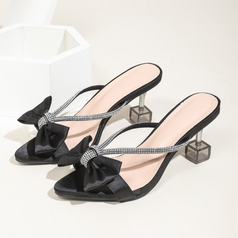 2025 Summer Stiletto Sandals, High-End Pointed Toe Bow Design, Exquisite and Versatile Fashionable Lady Shoes