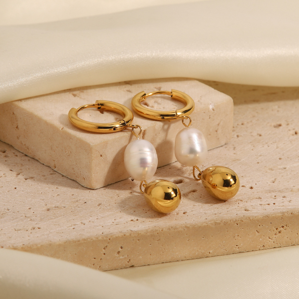 Fashion Water Droplets Stainless Steel Pearl Plating Drop Earrings 1 Pair