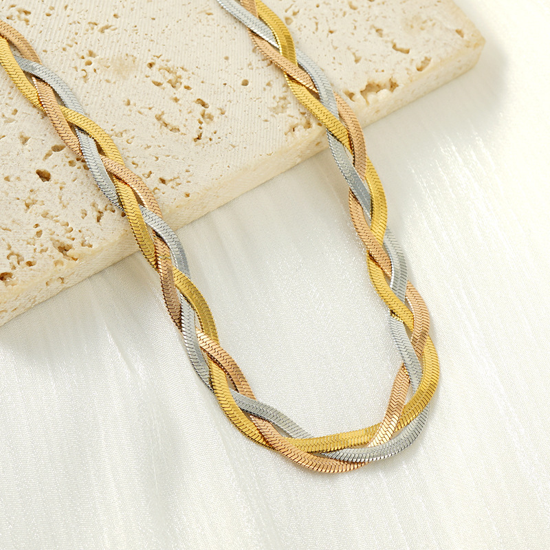 Bracciale intrecciato in acciaio al titanio per donna, semplice e versatile catena a tre colori, collana alla moda e resistente allo sbiadimento_voghion.com