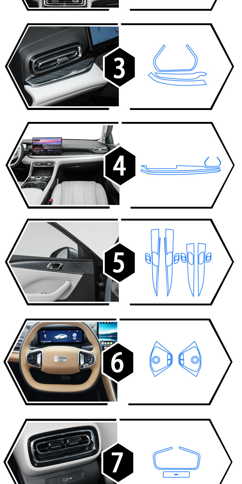Suitable for 26 Models of Galaxy Star 6 Navigation Instrument Panel Film, Door Panel Protective Film, Interior Sticker Modification