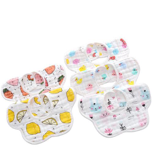 LONGLI Baby Eight-Layer Thick Puckered Gauze Bib with Bubble Fabric Flower Petal PrintApron