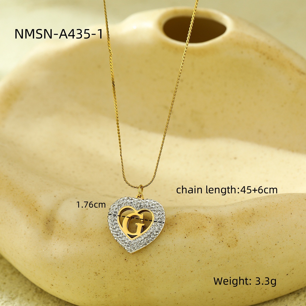 304 Stainless Steel Material Wholesale Jewelry Lady Heart Shape 304 Stainless Steel Zircon Plating Pendant Necklace