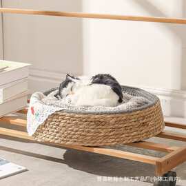 跨境草编宠物窝四季通用猫咪窝阳台晒太阳宠物窝垫子猫抓板狗狗窝
