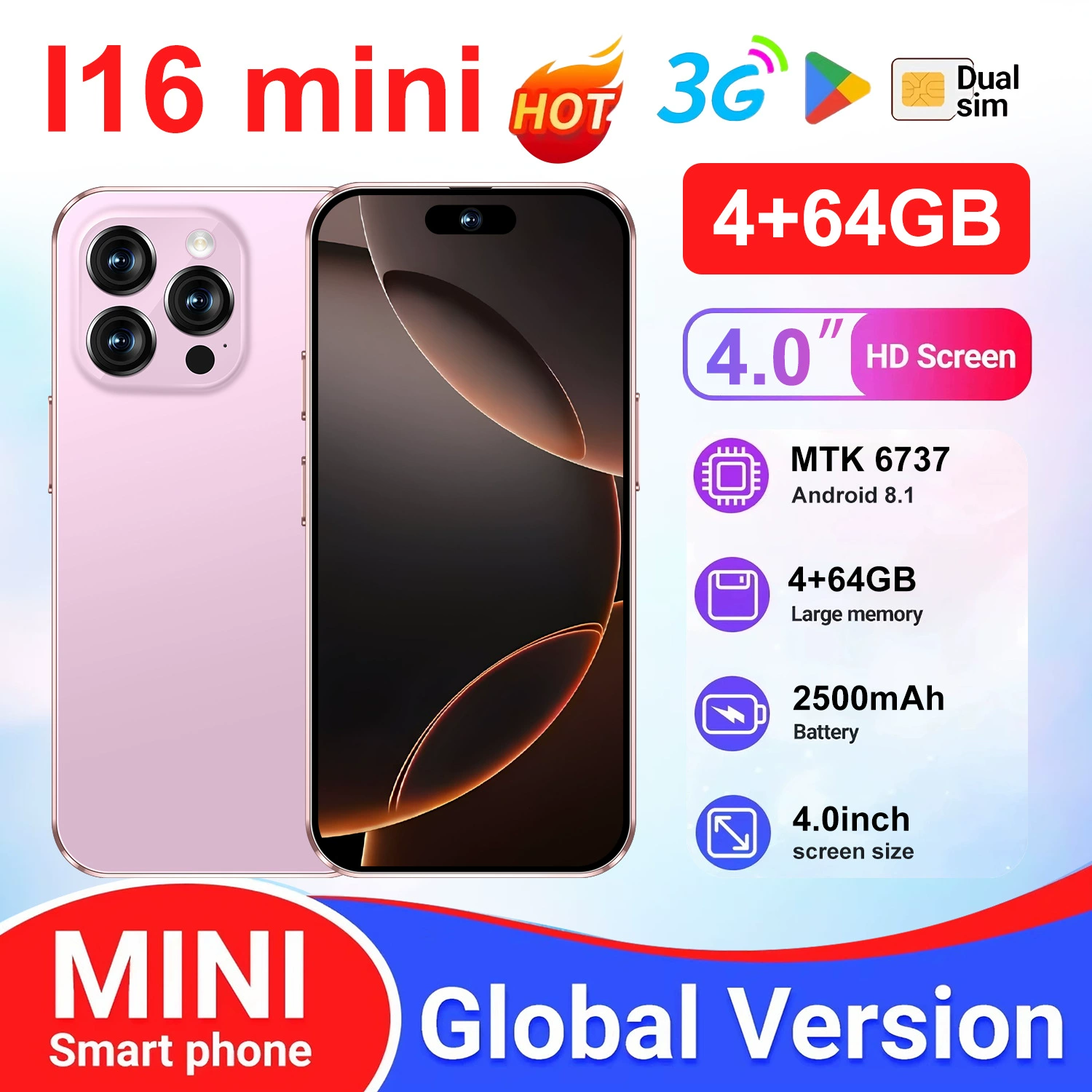 2025 новый мобильный телефон I16 mini для детей, недорогой, 4.0" Android 8.1