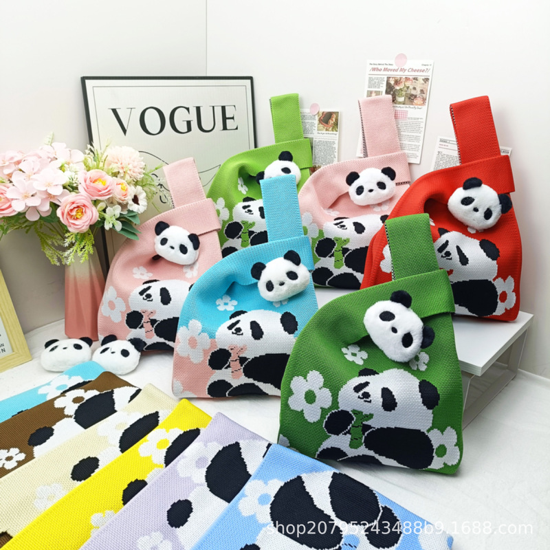 In-Stock Children's Day Gift Bags, Same Style as Chengdu Panda Grandpa's Souvenirs, Cute Knitted Bags, Tote Bags, Vest Bags