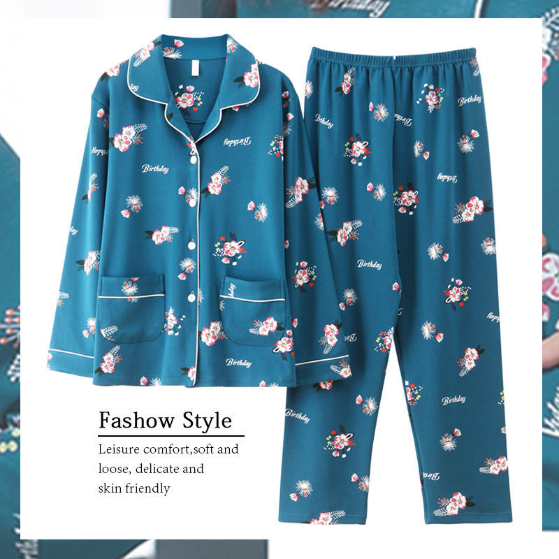 Pijamas de mujer primavera y otoño 100% algodón de manga larga delgada madre de mediana edad y ropa para el hogar de algodón de mediana edad y edad avanzada