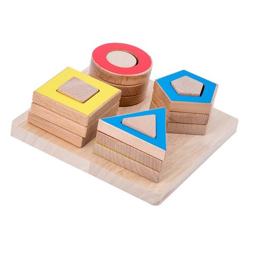 ohye Early Education Toys Children Beneficial for Intelligence Building Blocks Beech Wood Four Sets Column Geometric Shapes Color Recognition Stacking Tower