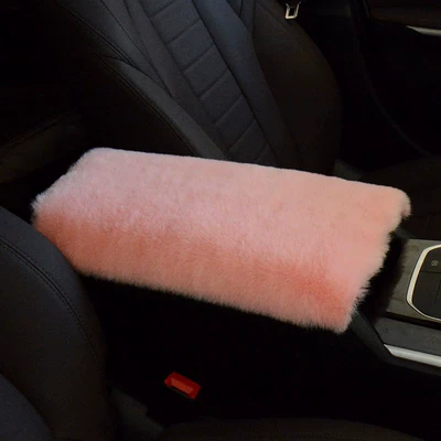 Armrest box | Fur Armrest Mat - light-pink-rectangular