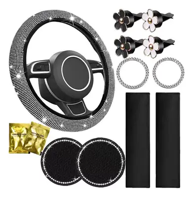 Steering Wheel Cover, Seat Steering wheel cover - black-shoulder-pads-13-piece-set-38cm